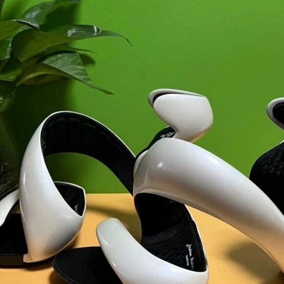 Julian Hakes London Mojito Oak/Black Open Toe Heels - Picture 5 of 5